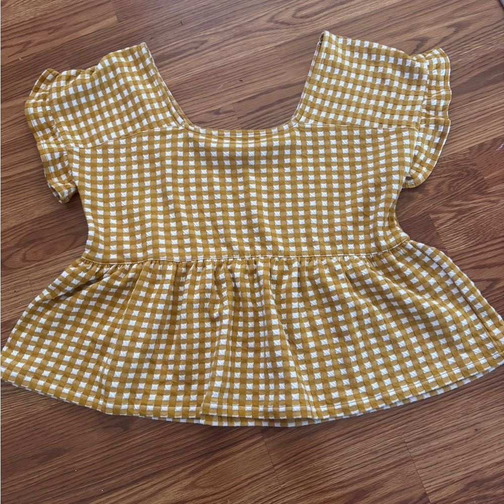 Madewell Mustard and White Checkered Top